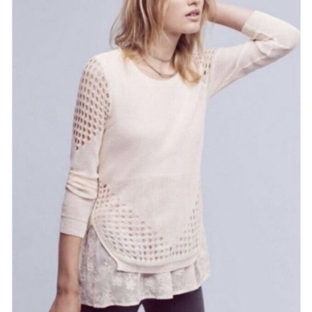 ***SOLD**Anthropologie Sunday in Brooklyn Blush Openwork Scoop Neck Sweater